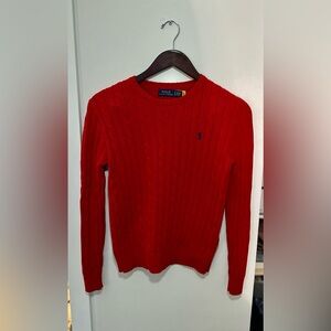 Polo Ralph Lauren Red Cable Knit Sweater Women’s Small Cotton Crewneck